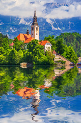 Bled Lake, Slovenia. Iconic sprintime landscape in Julian Alps