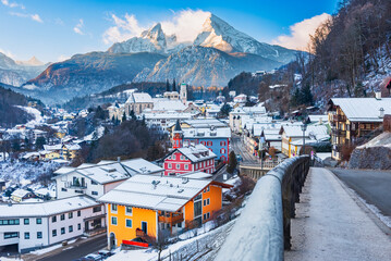 Berchtesgaden, Germany. Charming alpine town and Watzmann Mountain n Bayern.