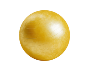 Realistic yellow yoga ball with smooth texture, showcasing its side angle and vibrant color, perfect for fitness and exercise routines