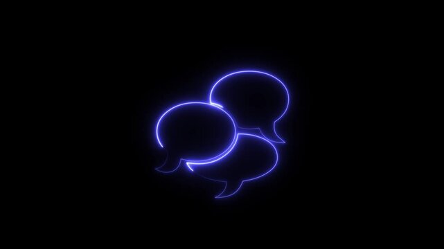 Colorful simple neon sign chat bubble typing icon in black. Message typing cloud speech dialogue neon frame. Speech balloon cartoon-style light chat icon sign high-quality stock illustration.