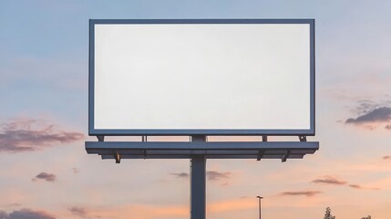 This image mockup showcases a massive blank white billboard or display against a breathtaking sunset sky with clouds, encapsulating themes of consumerism, advertising, and a clean isolated white