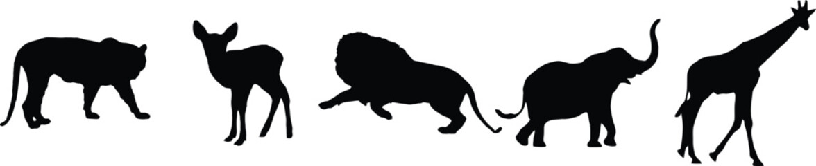 wild animals Silhouette, Savanna Landscape Africa Vector