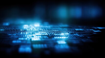 Abstract blue circuit design with glowing digital aesthetic, symbolizing futuristic technology and innovation.