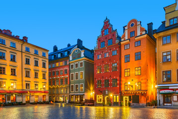 Stockholm, Sweden. Glama Stan downtown, Stortorget Square, twilight hour.