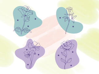 Elegant Line Art Floral Designs on Pastel Background