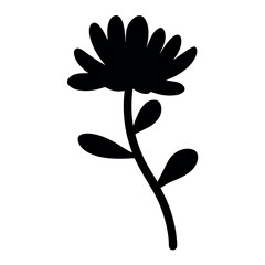 Silhouette of a single stylized flower with stem and leaf details