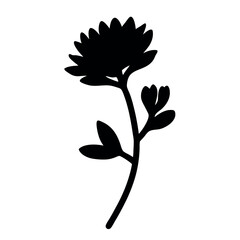 Elegant black flower silhouette with leaves on a slender curving stem design © Shimu Studio