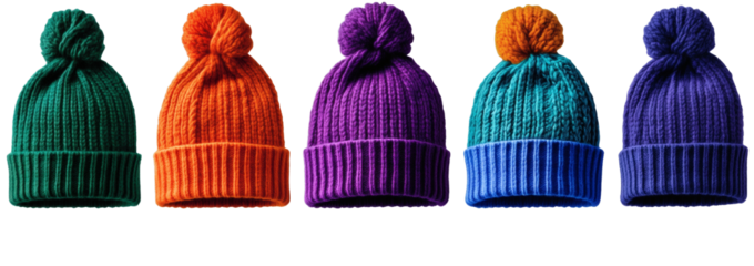 [Transparent Background PNG]Colorful Knitted Beanie Hats Collection