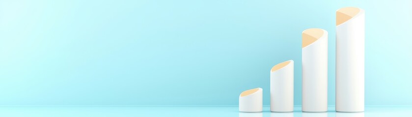 Minimalist bar chart with four cylindrical columns increasing in height on a light blue background.