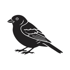A bold black vector silhouette of a sparrow depicted in minimalistic line art style, perfect for logos, tattoos, or decor.