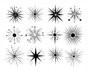 This collection features a variety of retro starburst designs presented seamlessly. Each element offers a unique touch for decor suitable for both creative and artistic endeavors