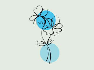 Abstract Line Art Flower Design with Blue Circles Minimalist Botanical Illustration