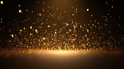 Golden confetti suspended in darkness, capturing the essence of celebration with dynamic energy