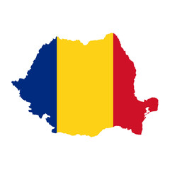 Romania map with flag on White Background. European country of Romania