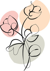 Abstract Floral Line Art with Pastel Shapes Botanical Illustration