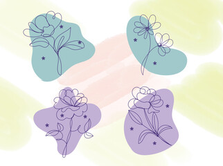 Elegant Line Art Floral Designs on Abstract Watercolor Background