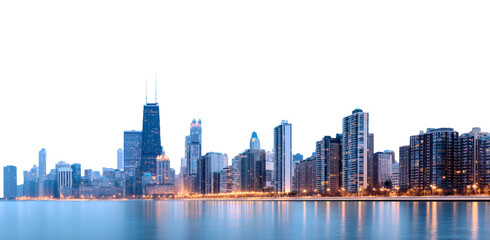 Obraz premium [Transparent Background PNG]Chicago Skyline at Dawn over Lake Michigan