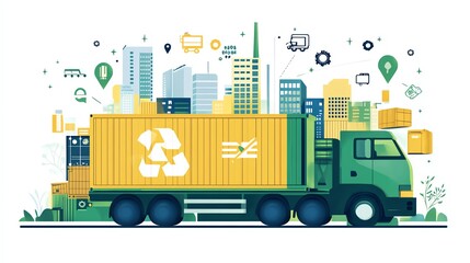Eco-friendly truck transporting recyclable goods.