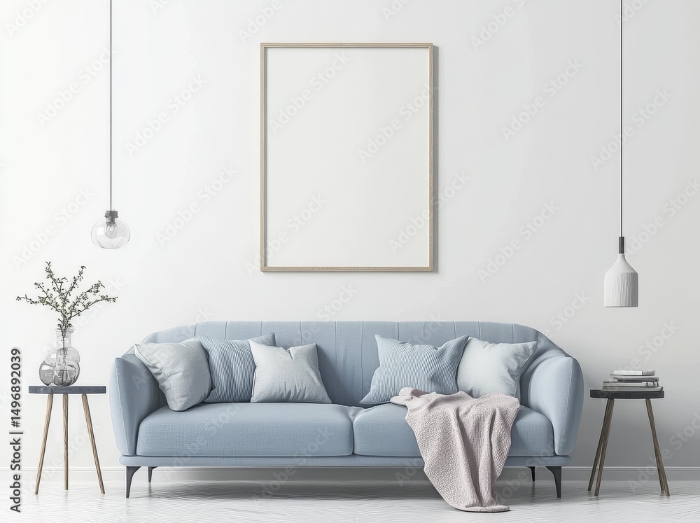 Aufkleber a conceptual 3d background illustration shows a white vertical empty picture frame mounted on a whit