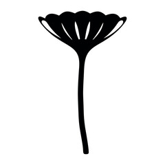 Stylized black flower with stem vector illustration on a white background