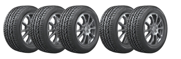 [Transparent Background PNG]Set of Four Tires with Alloy Rims