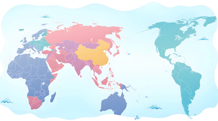 Decorative Flat Vector Map of Asia Pacific with Stylized Waves and Clouds on Gradient Background - Asian Pacific American Heritage Month