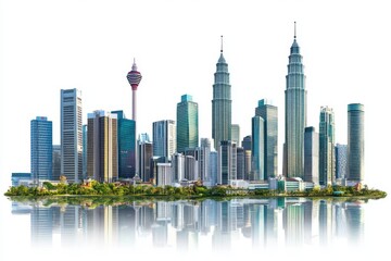 Obraz premium Kuala lumpur skyline reflection on white background