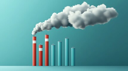 Pollution graph with smoke and industry elements.