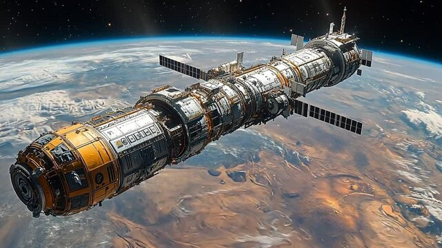 Space Station Orbiting Earth: A Futuristic Spacecraft Above the Planet