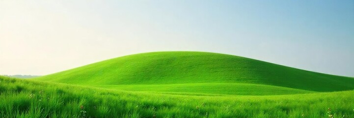 Obraz premium Serene landscape featuring a gentle rise of land, a hummock, covered in lush green grass, perfect for peaceful relaxation Ideal for nature, tranquility, and serenity themes , peace, landscape