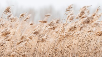 Fototapeta premium Pampas grass swaying in soft pastel hues, a dreamy boho landscape of serene natural beauty