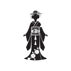 Elegant Shiromuku Wedding Kimono Vector Silhouette – Traditional Japanese Bridal Attire, Pure White Elegance, Cultural Heritage, Intricate Details, and Timeless Ceremony Beauty.