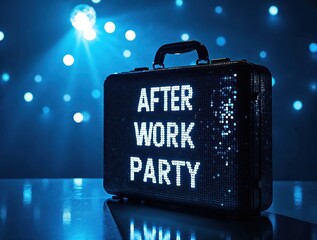 Illuminated Briefcase with &ldquo;After Work Party&rdquo; Sign in Nightclub Setting