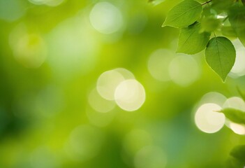 Obraz premium Green Nature Bliss: Immerse yourself in the serene embrace of nature, as vibrant green leaves dance in the sunlight with a breathtaking bokeh effect. Ai generated image