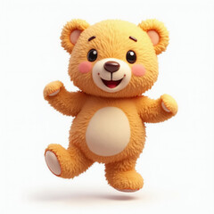 3D Floating Teddy Bear Emoji with Soft Fur and Cute Expression Isolated on White Background