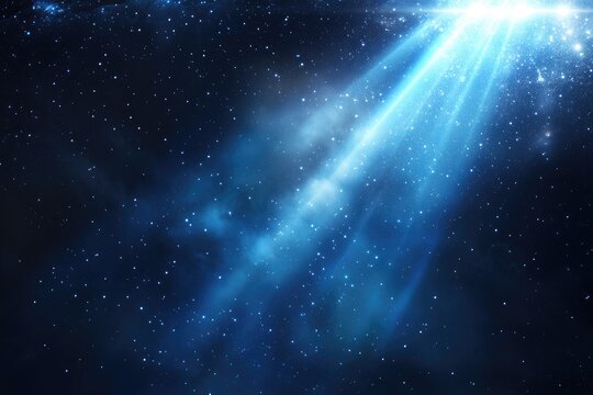 A deep space scene with a bright, light-blue beam