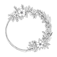 Elegant Floral Wreath: A Black and White Botanical Design
