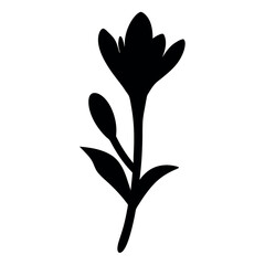 Elegant black silhouette illustration of a flowering plant with budding petals