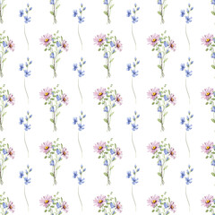 Seamless floral pattern, minimalist repeating background with watercolor flowers. Fabric wallpaper print texture. Perfectly for backdrop, wrapped paper.