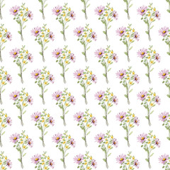 Obraz premium Seamless floral pattern, minimalist repeating background with watercolor flowers. Fabric wallpaper print texture. Perfectly for backdrop, wrapped paper.