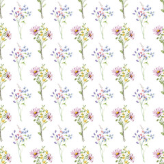 Seamless floral pattern, minimalist repeating background with watercolor flowers. Fabric wallpaper print texture. Perfectly for backdrop, wrapped paper.