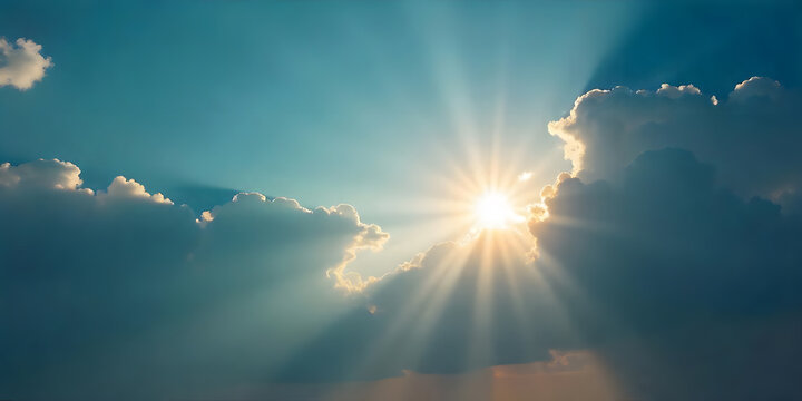 Sunbeams breaking through clouds heavenly light - Powered by Adobe