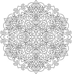 Geometric Mandala Pattern with Symmetrical Line Art for Mindfulness Coloring Pages, Posters, and Interior Decor Projects