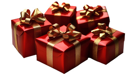 Obraz premium [Transparent Background PNG]Elegant Red Gift Boxes with Golden Ribbons