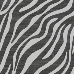 Seamless Zebra Stripe Pattern in Black and White with Linen Texture

