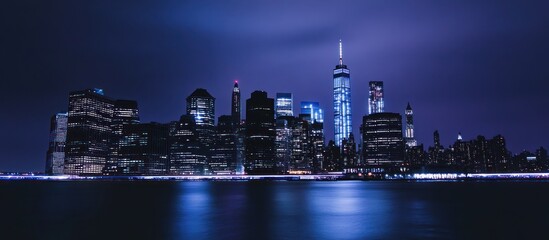 Dazzling Cityscape: Manhattan's Skyline Gleaming Against the Night's Embrace