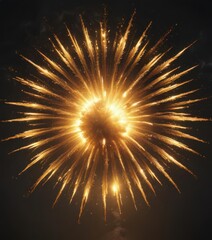 Sun-like yellow firework, intense heat, dynamic expansion , night, radiant, bright