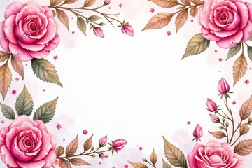 Intricate watercolor roses & leaves, blush pink hues, pink pattern, rose design