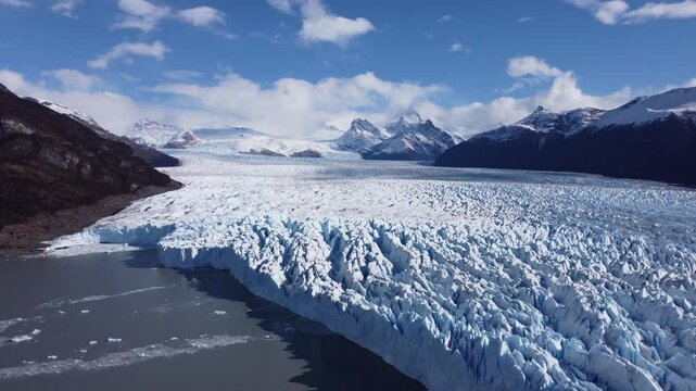 Perito Moreno Iceberg In El Calafate Santa Cruz Argentina. Birds Eye View Of Famous Glacier In A Patagonia Landscape. Outdoor Travel Patagonia Glacier. Outdoor Patagonia Above View.