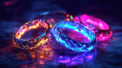 Luminous rings with an otherworldly aura displayed against a dark backdrop